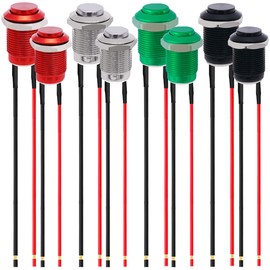MKBKLLJY Pack of 8 12 mm Buttons, IP65 Waterproof DC 12 V 2 A Stainless Steel 1Normal 1 Open without LED with Pre-Soldered Wires, 4 Colours (Silver/Black/Red/Green)