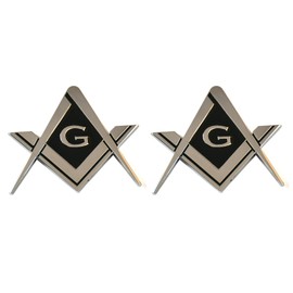 2 Pack Masonic Emblems Car Badge Mason Square and Compasses Auto Truck Motorcycle Decal Gift Accessories (Chrome)