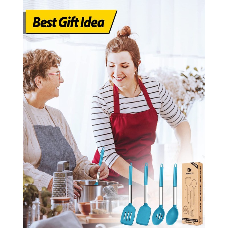 Pack of 4 Silicone Cooking Utensils Set, Non Stick Large