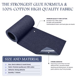 KING MOUNTAIN Iron-on Repair Patch,3"x60"100% Cotton Denim Iron-on Repair Patch, Jeans and Clothing Repair and Decoration Kit (Blue)