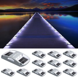 AGPTEK Solar Driveway Lights 12 Pack, White LED Deck Lights, Waterproof, Solar Powered, Easy to Install, Outdoor Marker Lights for Warning, Pathway, Garden, Yard