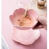 KKGUD Cute Cherry Blossom Ceramic Serving Bowl with Saucer and