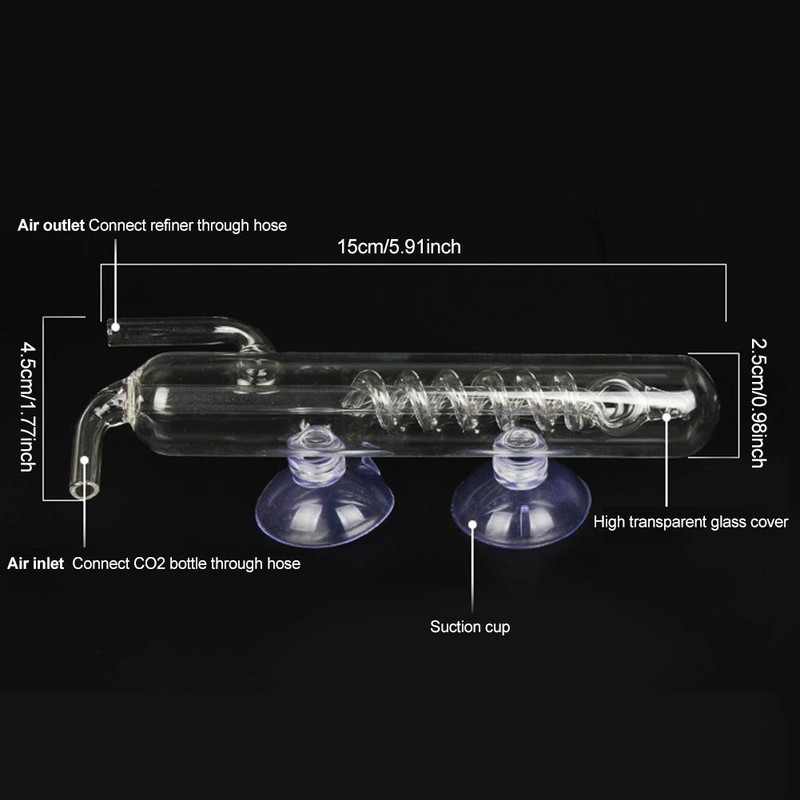 Phefop Aquarium Bubble Counter Transparent Corrosion Resistant Glass CO2 Spiral