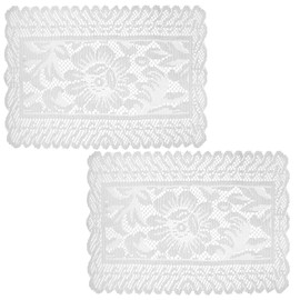 White Lace Table Runner, 2 Pcs 18.1x12.6in /46cmx32cm Washable Rectangle Lace Placemats Reusable Peony Pattern Doilies for Tables Wedding Tea Party Decor Kitchen