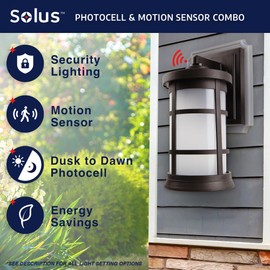 Solus WM-S50VF-BZ-S Outdoor Wall Mount Security Lighting Fixture, Includes Photocell and Motion Sensor, 9" x 7" x 15.25", Bronze