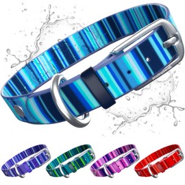 Waterproof Dog Collar for Rain, Snow or Swim – Quick-Dry, Stink-Proof & Dirt-Proof – Washable, Easy to Clean & Odorless – Soft & Durable– Rust-Proof Metal Buckle for Medium & Large Dogs - Blue-M 1"