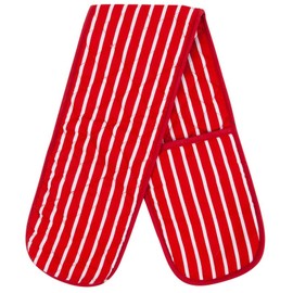 Red Oven Gloves for Kitchen Baking and Cooking, Professional Heavy Duty Butchers Stripe Double Oven Gloves for Pot Pan Tray, Red Heat Resistant Oven Gloves