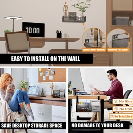 orbixa Under Desk Storage Organizer Clamp-On,Mesh Metal 3-IN-1 desk side storage- Use on desk,under desk or as a hanging wall organizer for office supplies & home essentials (black color)