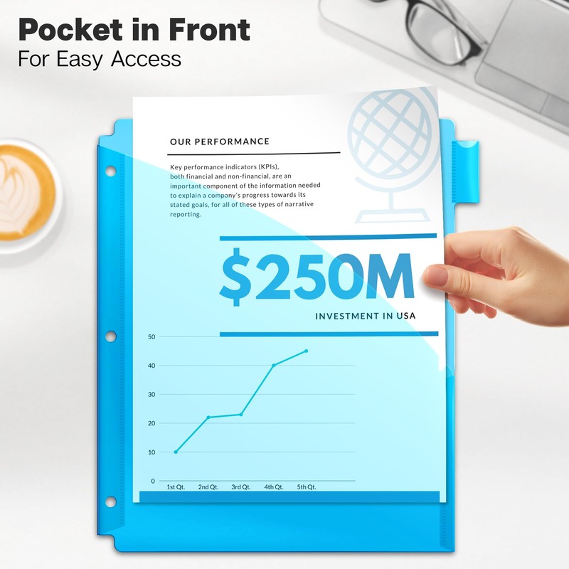 Dunwell 8-Tab Binder Dividers with Slash Pocket, Plastic 1 Pocket