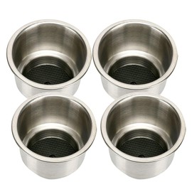 FreeTec Stainless Steel Drink Holder with Drain Bottle Holder for Yacht Boat Car (Pack of 4)
