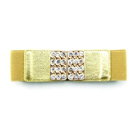 Trimming Shop Women's Elasticated Waist Belt with Gold Famed Buckles & Bejewelled Fake Diamantes, Belts for Fashion Formal, Casual Dress - Adjustable Stretchable Retro Waistband, Gold, 60mm