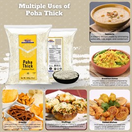 Rani Poha (Powa) Thick Medium-Cut (Flattened Rice) 14oz (400g) ~ All Natural, Salt-Free | Vegan | Kosher | No Colors | Gluten Friendly | Indian Origin