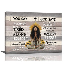African American Wall Art, Black Woman Pictures Wall Decor, Black Girl Canvas Prints, God Says You Are Christian Painting, Inspirational Bible Verse Wall Artwork for Living room Bedroom16"x 12"