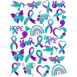 JUNEBRUSHS 28pcs Suicide Prevention Awareness Pins Purple Teal Ribbon Lapel Pins for Suicide Prevention Awareness Teens Adults Party Event Favors Decor Accessories