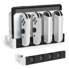 Switch & Switch Organic EL Joicon Charging Stand, for Joy Con, Controller, Charges Electricity, Storage, Integrated, Charges 4 Devices Simultaneously, Supports Power for Joicon, Right/Left Rapid Charger, LED Indicator Lamp Included (Black & White)