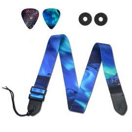 Jasenna Guitar Strap,Guitar Strap with Leather End Length Adjustable 2 Pick Holders & 2 Matching Picks For Electric Guitar, Acoustic Guitar and Bass - Unique Gift For Guitarist (1-Northern Light）