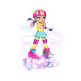 Rock N Rollerskate Doll Rainbow Riley Light Up Remote Control Rollerskating Doll - Plays Music and Skates!, 10" H