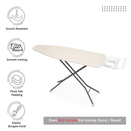 Encasa XO Ironing Board Cover and Pad 54"x15" - 4mm Felt Large Iron Board Cover with Padding - Heat Resistant, Stain-Safe Dye, Non Slip Elastic Bungee Cord Tightening Iron Table Cover Natural