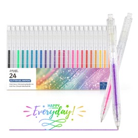 Glitter Gel Pens, 24 Colors Metallic Vibrant Retractable Sparkle Gel Pens for Coloring Journaling Drawing Doodling Colored Pen for Kids Adult Fun Pens 0.8-1mm