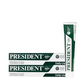 President Set of 2 Classic Toothbrushes for Everyday Use Anti-Plaque, Caries, Refreshing, Anti-Halitosis. With Herbal Extracts of Melissa, Sage, Chamomile. RDA 50. 2 x 75 ml