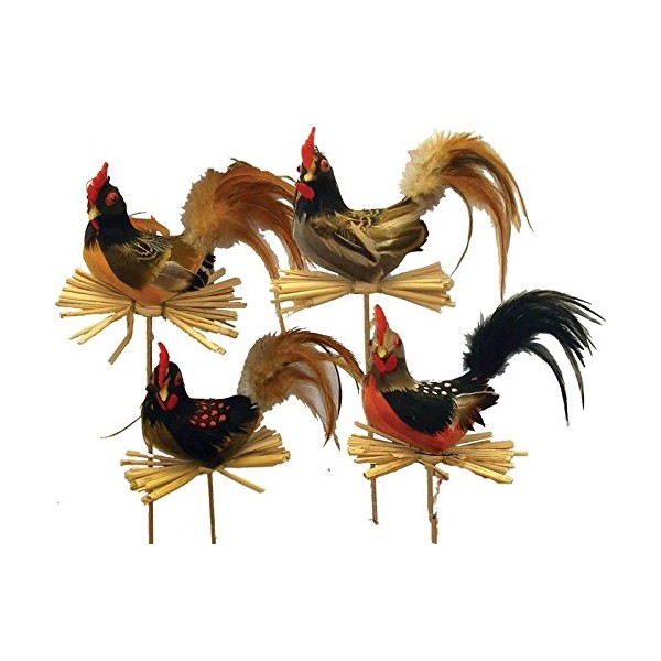 Factory Direct Craft Artificial Feathered Tail Roosters on Picks |