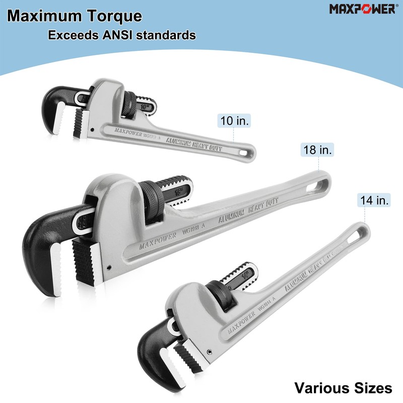 MAXPOWER 14-Inch Pipe Wrench, 40% Lighter Aluminum Plumbing Wrench, Heavy