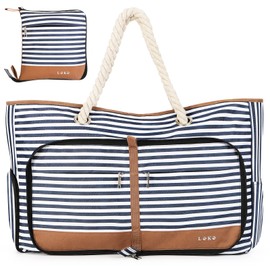 Lekespring Versatile Women's Shopper Beach Bag Large with Zip Bath Bag XXL and Travel Bag Tote Bag, blue striped, Utility