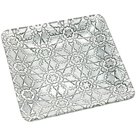 Boston International Christmas Winter Holiday Glass Serving Plate, 10.25 x 10.25-Inches, Silver Filigree