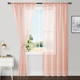 Hiasan Wedding Sheer Curtains 84 Inches Long with Tiebacks, Rod Pocket Light Filtering Semi Transparent Lightweight Voile Window Curtains for Bedroom, Living Room, W52 x L84, Blush Pink, 2 Panels