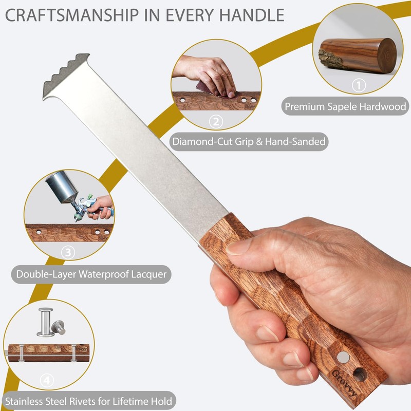 Upgraded Paver Removal Tool, Sapele Hardwood Handle & Dual-Height Joint
