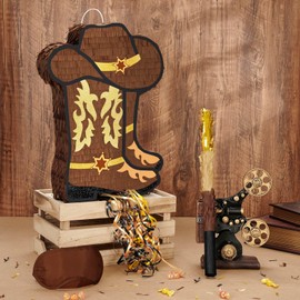 WERNNSAI Western Cowgirl Boot Piñata - Cowboy Hat Pinata Game Western World Theme Party Decorations for Adults Kids Birthday Farm Horse Rodeo Party Supplies with Bat Blindfold