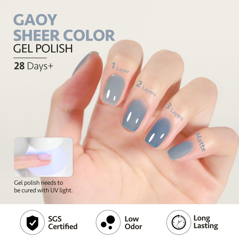 GAOY Jelly Nude Blue Gel Nail Polish, 16ml Sheer Neutral
