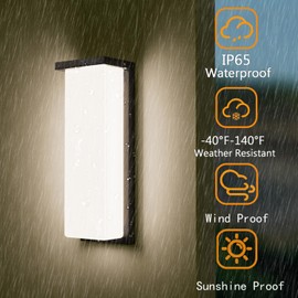 WISELUME Black 18/20/22W 14in Outdoor Wall Light Fixtures, IP65 Waterproof, 3-Color Temp Adjustable Porch Lights, Modern Exterior Sconces for House, Front Door, Walkway, Stairs, 2 Pack Wall Mount