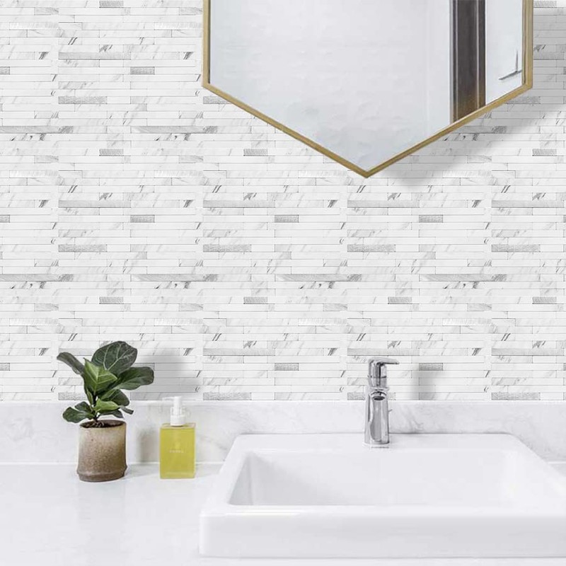 DICOFUN 10-Sheet Peel and Stick Backsplash Tile, Faux White Marble