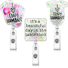 Leinuosen 3 Pcs Labor and Delivery Badge Reels Baby Nurse Badge Reels NICU Mother Baby Badge Reels with Clip Retractable ID Cards Holder Gifts for RN Pediatric Nurse Doctor Students (Fresh Style)