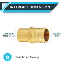 Seelink (5-Pack) PEX Fittings, Pex 3/4"x1/2" Male Sweat Copper Adapter, Brass Crimp Fittings, for PEX Tubing Pipe Plumbing, ASTM F1807