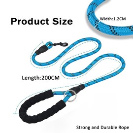 Dog Leashes, Rope Dog Lead with Soft Padded Handle, Reflective Dog Lead for Medium or Large Dogs (Blue, 200 * 1.2cm)
