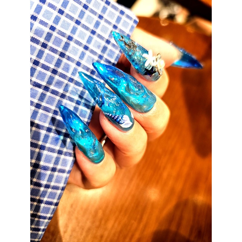  Cool sea nail handmade nail tips ✨ - Short