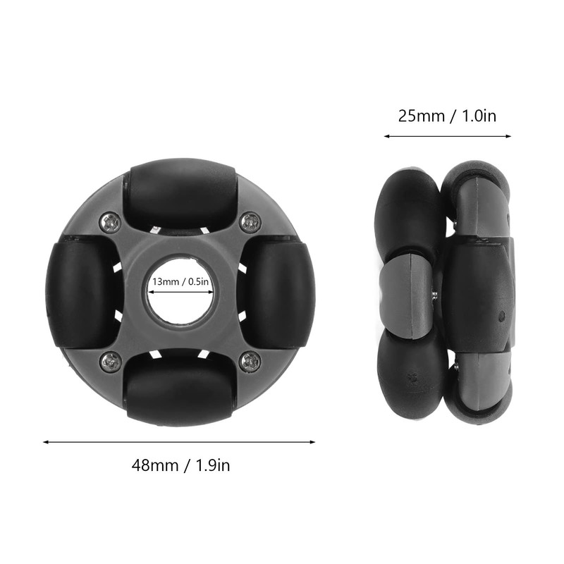 Omni Directional Wheel, Side Mobility Black Gray Load 2kg Omni