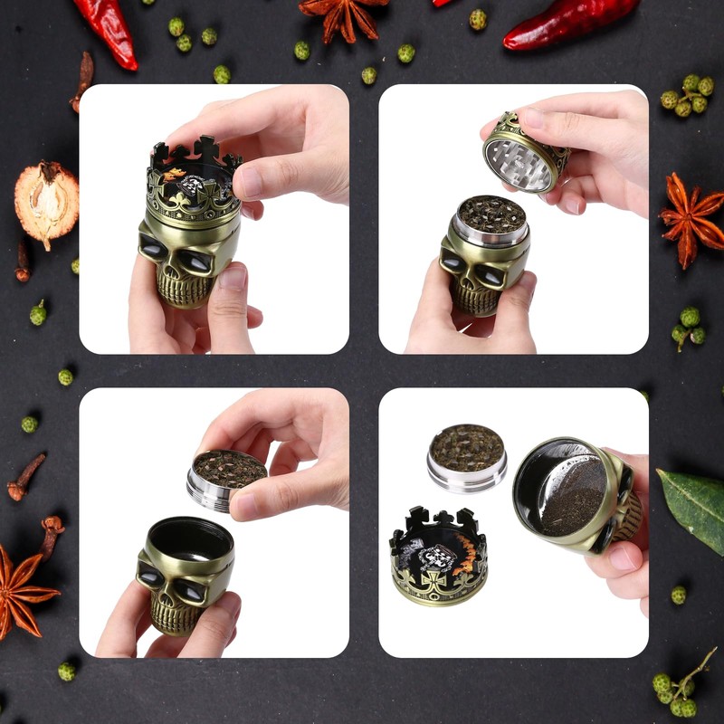 LIHAO Grinder 1.5 inch Spice Grinder Full Metal Skull Grinder