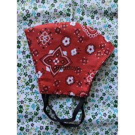 Face Mask  Triple Layer Handmade Washable Cloth Red Bandana
