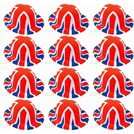 Quickdraw 12 x Mini Union Jack Bowler Hats Plastic Fancy Dress D-Day Anniversary Bulk Pack Party Supplies