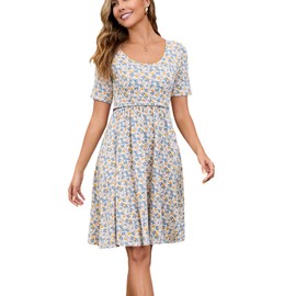 Women's Nursing Dresses Breastfeeding Summer Classic Cotton Mini Breastfeeding Dress with Pockets (US, Alpha, Large, Regular, Regular, Daisy Floral)