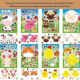 24 Pieces Farm Animals Make a Face DIY Stickers for Kids, Farm Animal Party Bag Fillers, Gift Set for Girls and Boys, Animal Sticker Sheets, Birthday Party Decorations