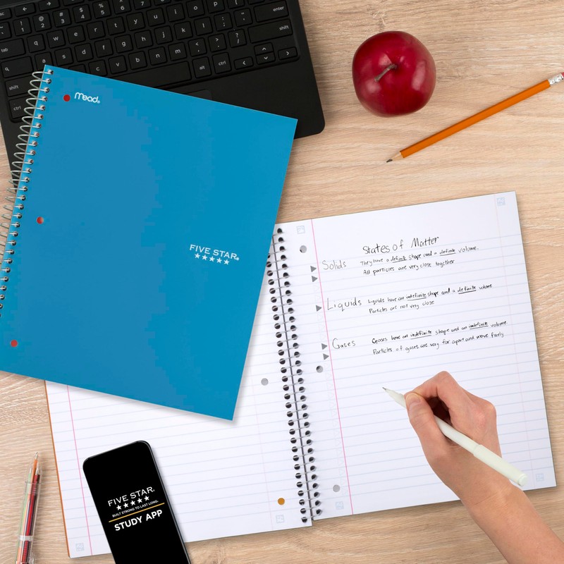 Five Star Spiral Notebook + Study App, 5 Subject, Wide