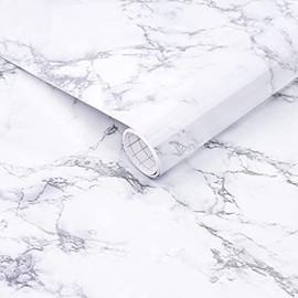 Arthome 30X254CM Papel de Mármol Impermeable Vinilo de PVC,a Prueba de Aceite,Papel de Granito Blanco/Gris,Papel de Vinilo de Mármol para Cubierta de Muebles,Encimera,Cocina,Estantes