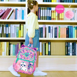 ZLYERT 16.5" Cat Backpack for Girls, 3Pcs Kids Backpacks Set for Elementary Preschool Kindergarten, School Bookbag with Lunch Box(Pink)