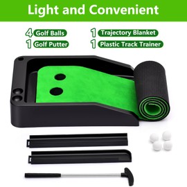 Ausluofell Mini Golf Clubs-Golf Club Set for Men Kids, Mini Golf Putting Mat, Desktop Golf Gift, Golf Gift Accessories for Men Dad Boss Kids Adults with Putting Green, Mini Golf Putter, 4 Golf Balls
