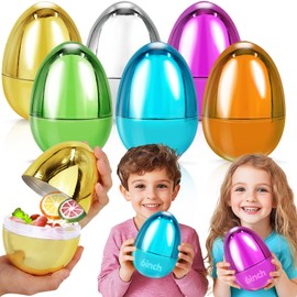 TURNMEON 6 Pack 6" Jumbo Metallic Gold Easter Eggs Plastic Empty Eggs Fillable Easter Hunt, Giant Large Easter Basket Stuffers Filler Filling Treats, Easter Party Favor Kids Classroom Prize Supplies
