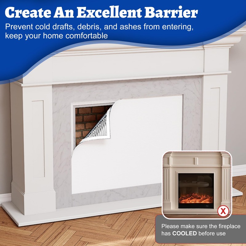 Wintcomfort Fireplace Cover, 3-Layer Insulation Fireplace Draft Blocker with Strips,